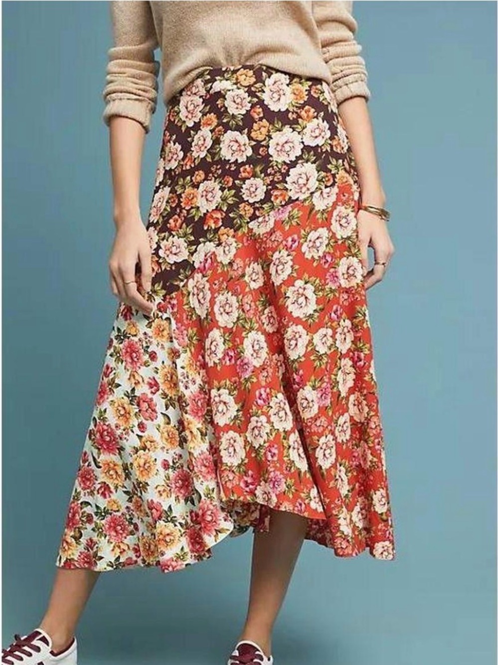 Farm Rio - Skirt - Floral Autumn Colors - Hi Lo Hem - size MED - EUC